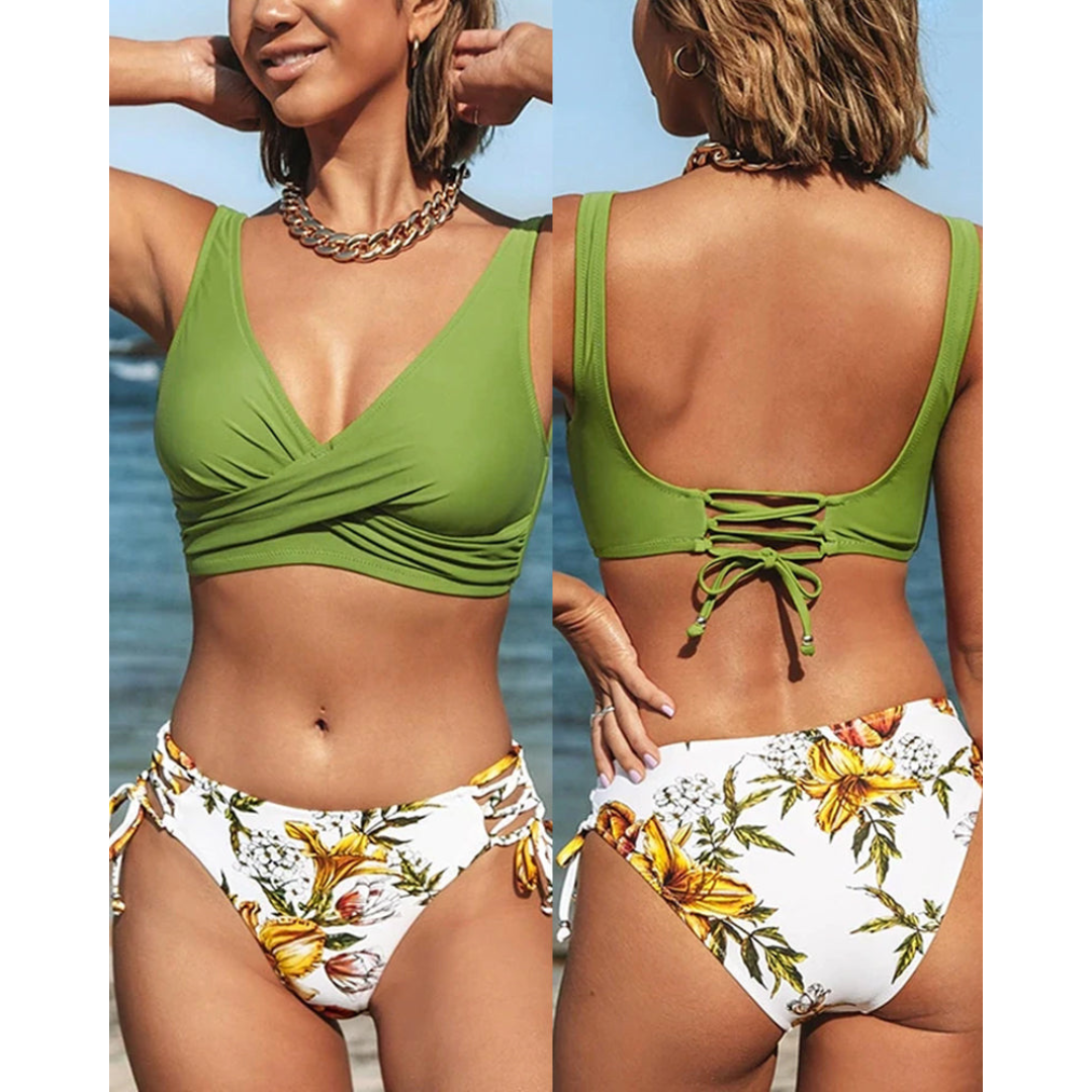 Zara Damen Bikini Set | Überkreuztes Oberteil, Gemustert 3