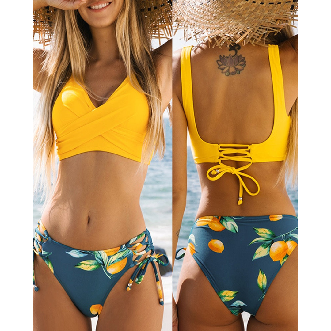 Zara Damen Bikini Set | Überkreuztes Oberteil, Gemustert 6