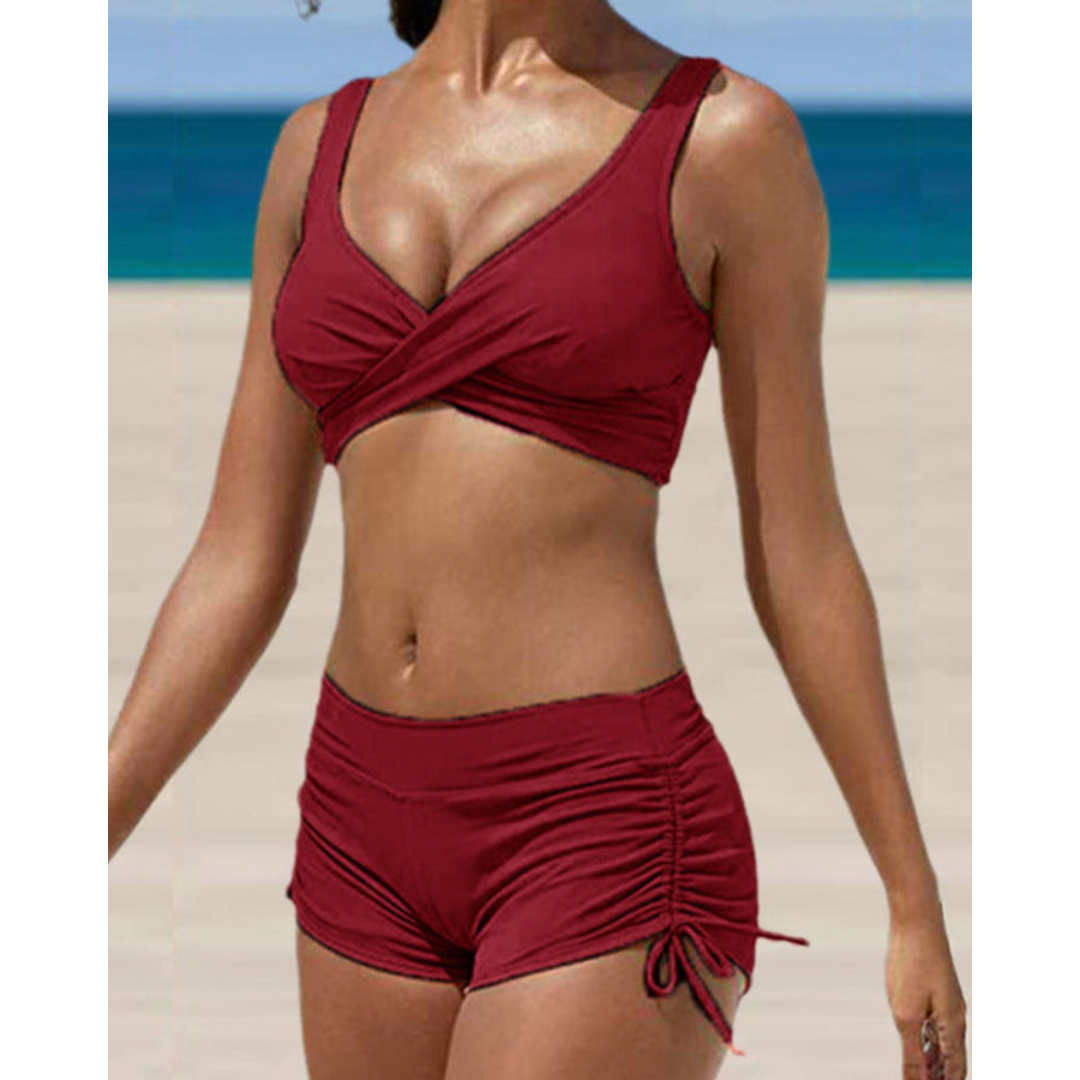 Zara Damen Bikini Set | Überkreuztes Oberteil, Raffungshose 2