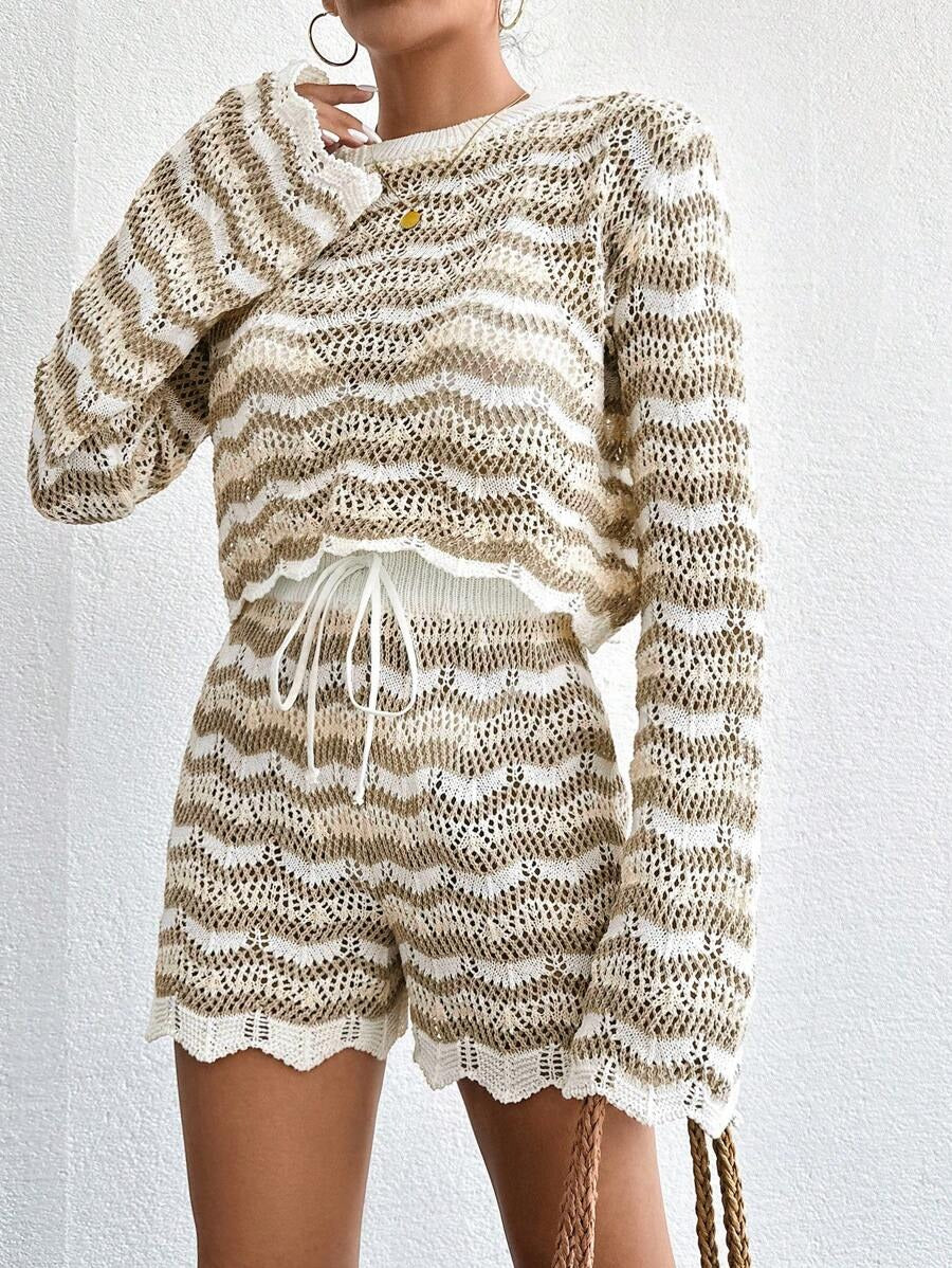 Zara Damen Zweiteiler | Langarmoberteil mit Shorts, Baumwollmischung 10