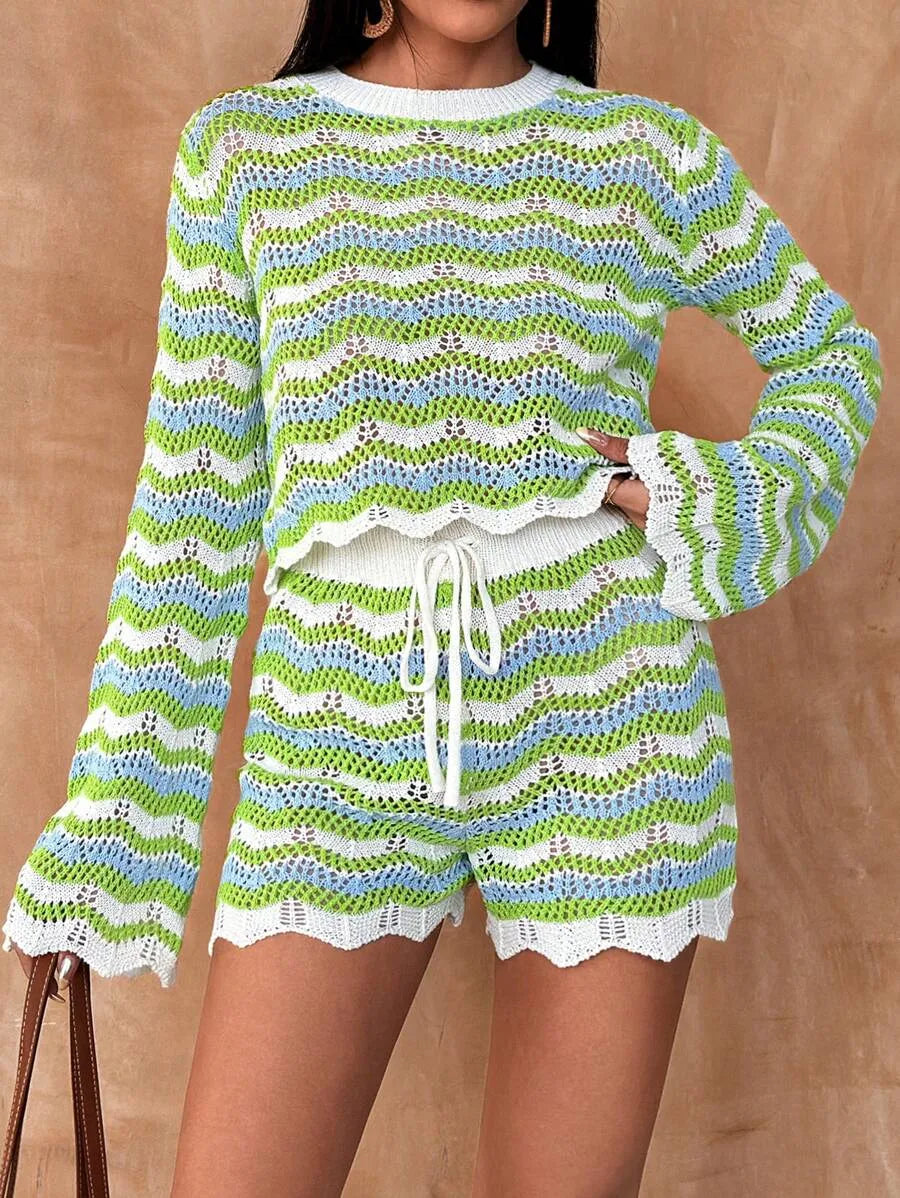 Zara Damen Zweiteiler | Langarmoberteil mit Shorts, Baumwollmischung 4