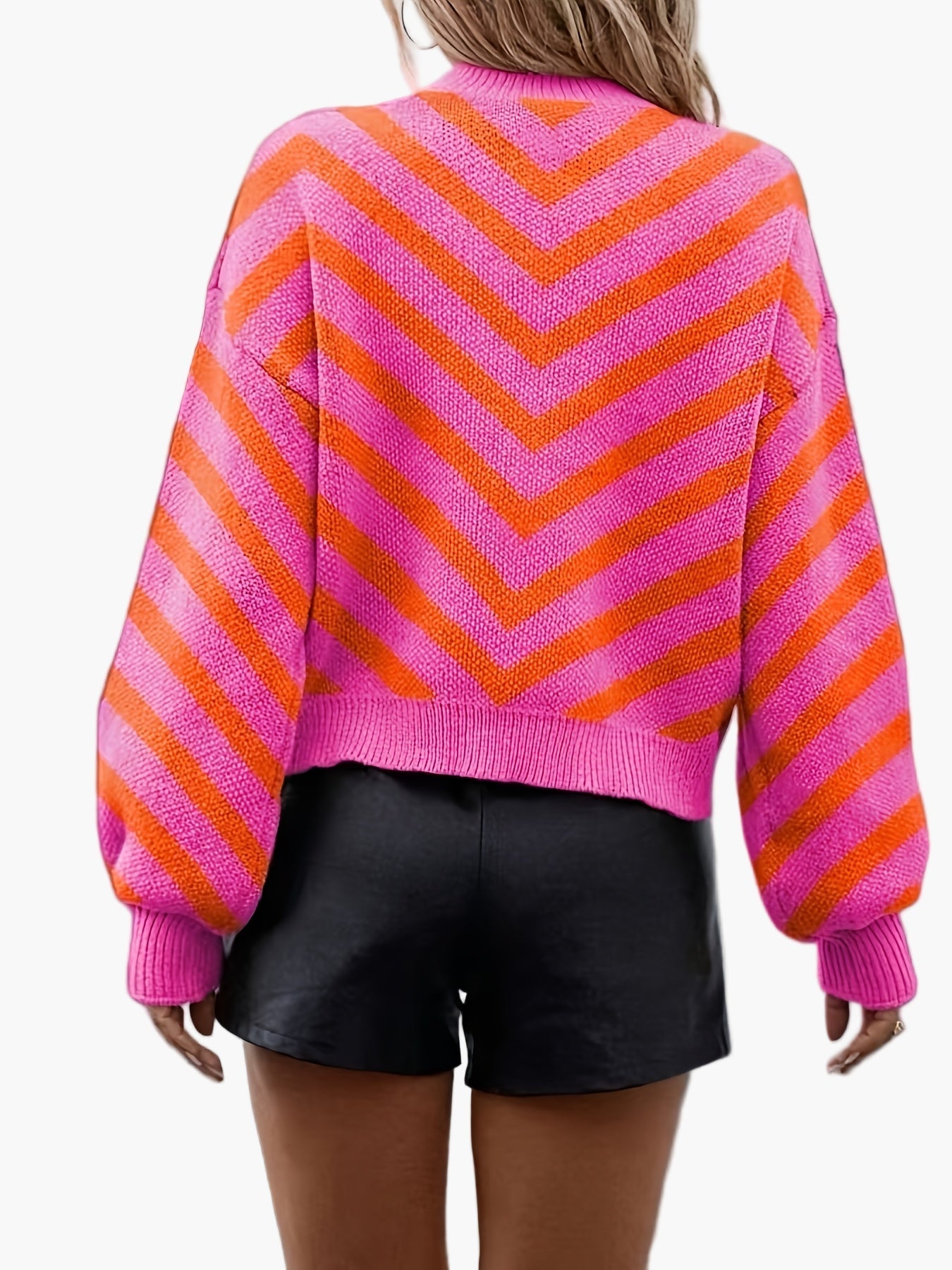 Eva Orangerot Oversized Zickzack-Strickpullover für Damen | Casual Herbst und Winter - S/M/L/XL