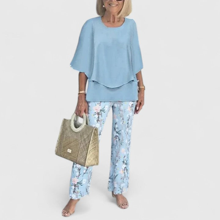 Anita Zweiteiler Layered-Bluse und Printerhose für Damen | Leichter fliessender Komfort - XS-3XL