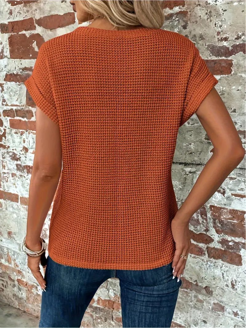 Monika Blau Waffelstrick-Top mit Twist-Saum für Damen | Lässig Eleganter Stil - XS-2XL