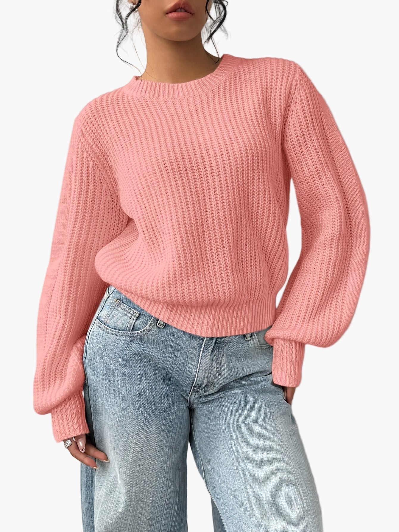 Susanne Pfirsich Grobstrick Oversized Pullover für Damen | Rundhals Casual Alltag - XS/S/M/L/XL