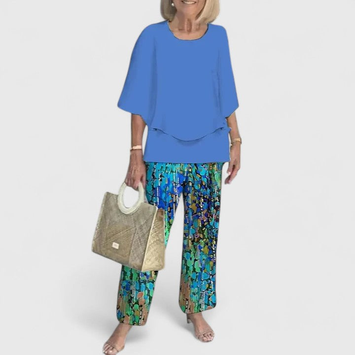 Anita Zweiteiler Layered-Bluse und Printerhose für Damen | Leichter fliessender Komfort - XS-3XL