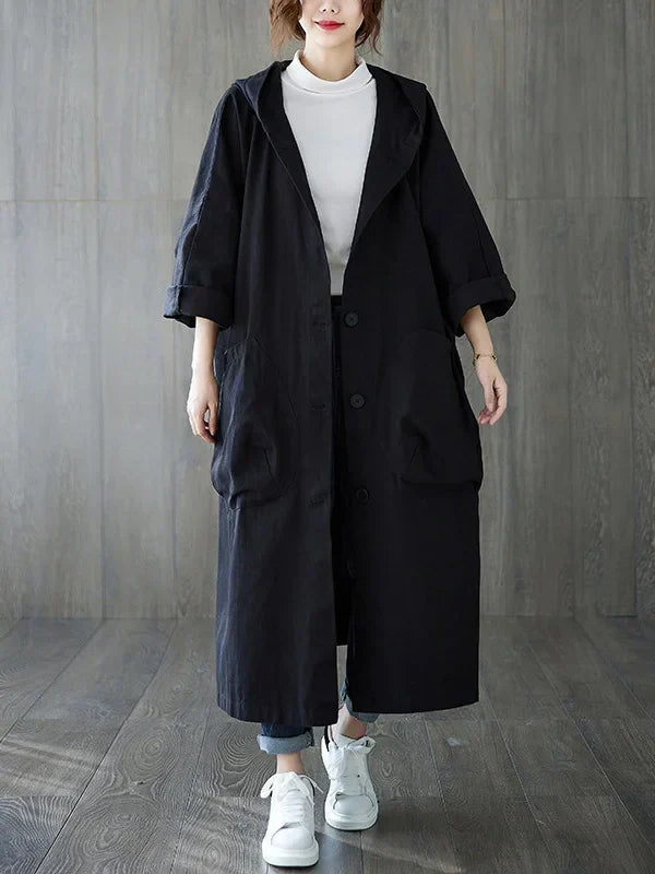 Brigitte Beige Wasserdichter Langer Trenchcoat mit Kapuze für Damen | Oversized Casual Herbst - S/M/L/XL/2XL/3XL
