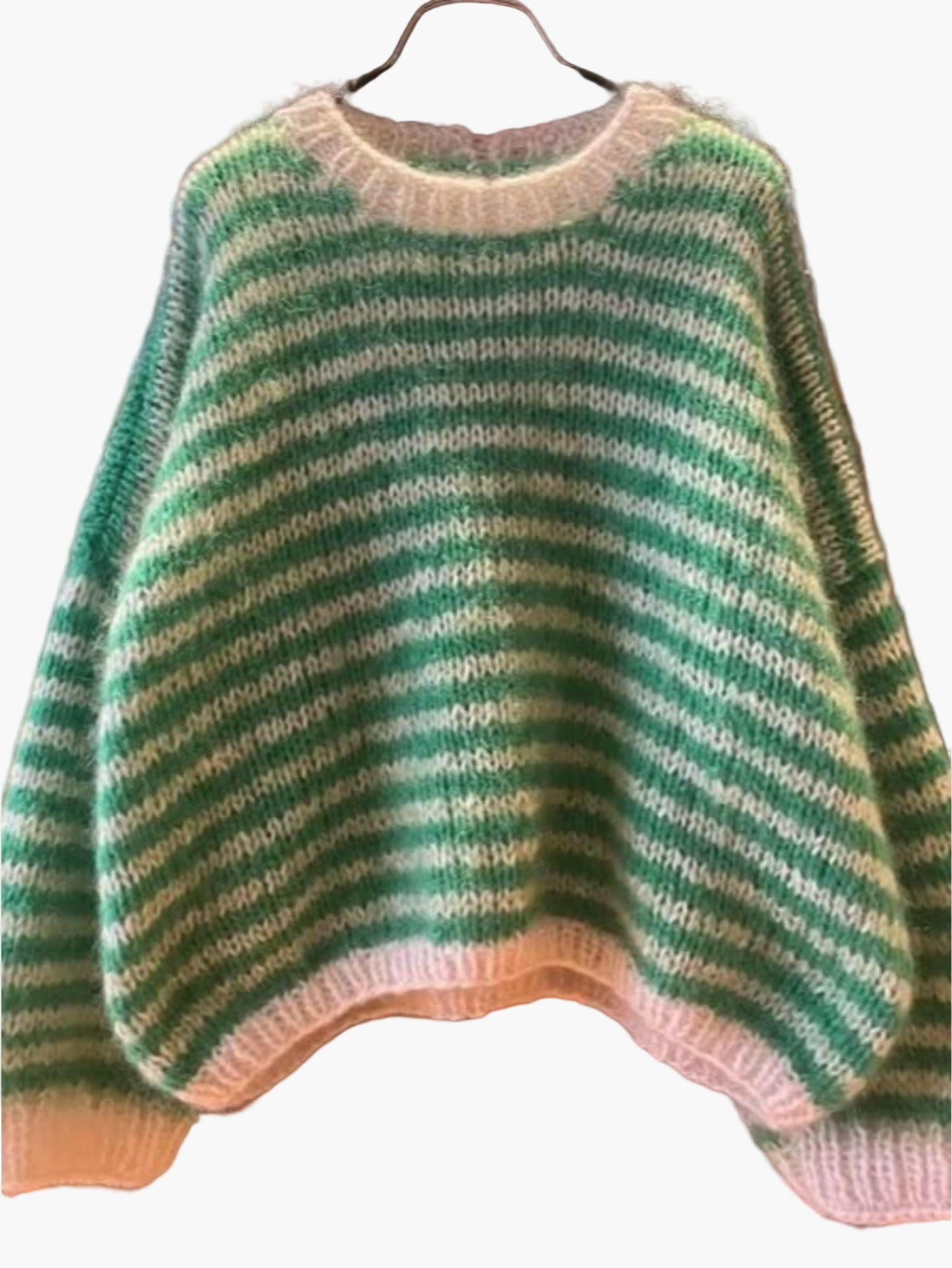 Heidi Grün Gestreifter Oversized Strickpullover für Damen | Casual Herbst Winter - S/M/L/XL/2XL