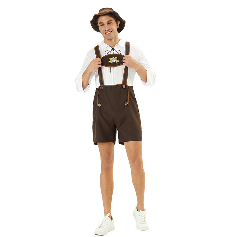 Hugo Dunkelbraun Traditionelle Oktoberfest Trachtenhose für Herren | Trachten Latzhose mit Latz und Stickerei - M/L/XL/2XL/3XL