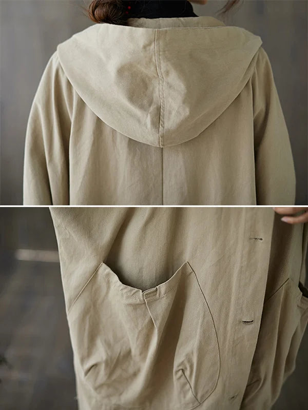 Brigitte Beige Wasserdichter Langer Trenchcoat mit Kapuze für Damen | Oversized Casual Herbst - S/M/L/XL/2XL/3XL