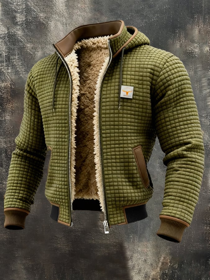 Willi Grau Gefütterte Jacke mit Kapuze für Herren | Sherpa-Futter Waffelmuster Winter Casual - S/M/L/XL/2XL/3XL/4XL/5XL