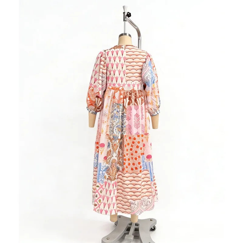 Annemarie Mehrfarbig Bedrucktes Boho Maxikleid für Damen | Luftige Passform Boho Stil | Sommer Urlaub - One Size