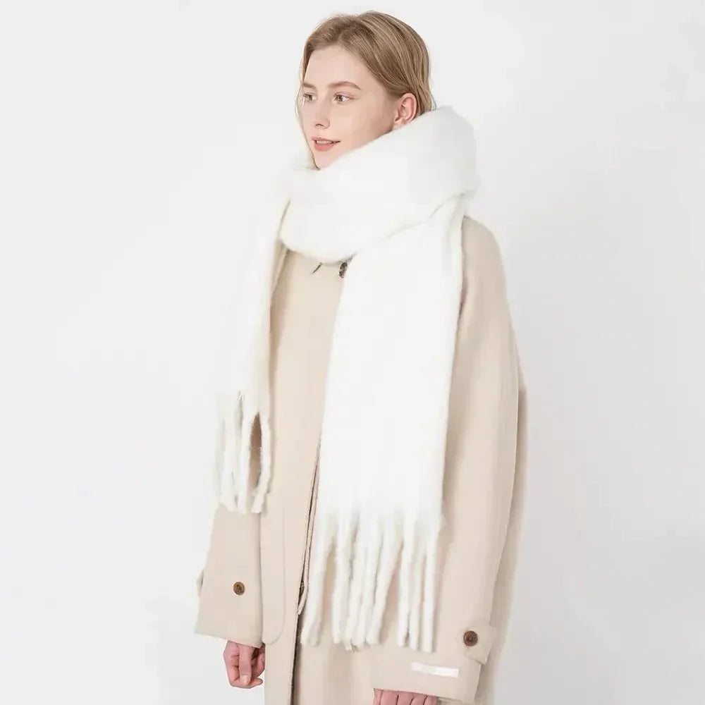 Heidi Beige Weicher Winterschal mit Fransen für Damen | Kaschmir-Optik Klassisch Elegant - Einheitsgrösse