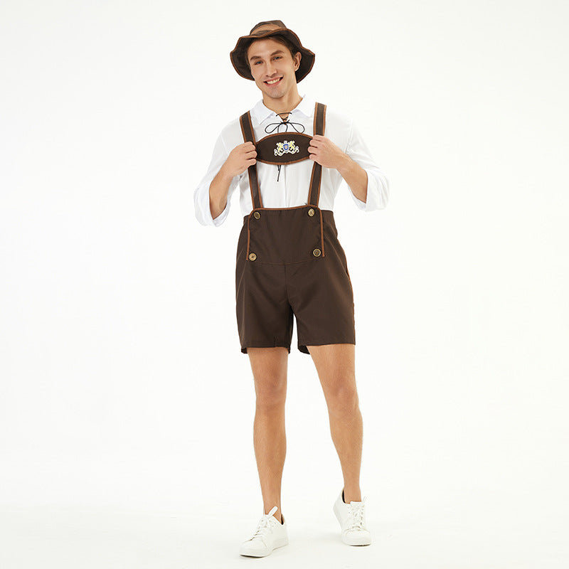 Hugo Dunkelbraun Traditionelle Oktoberfest Trachtenhose für Herren | Trachten Latzhose mit Latz und Stickerei - M/L/XL/2XL/3XL