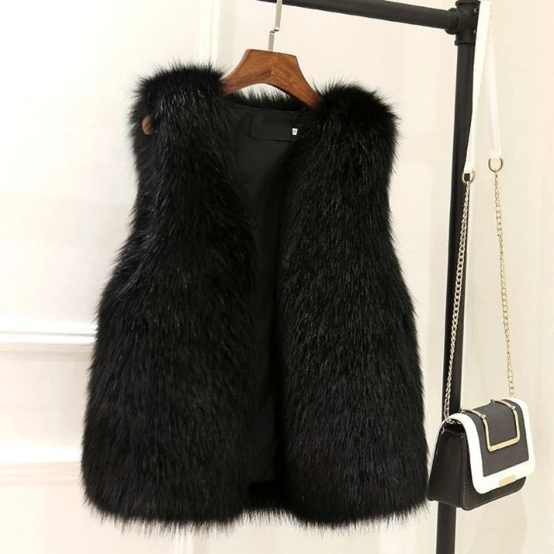 Monika Schwarz Kunstfell Weste für Damen | Warm Ärmellos Winter Gilet - S/M/L/XL/2XL