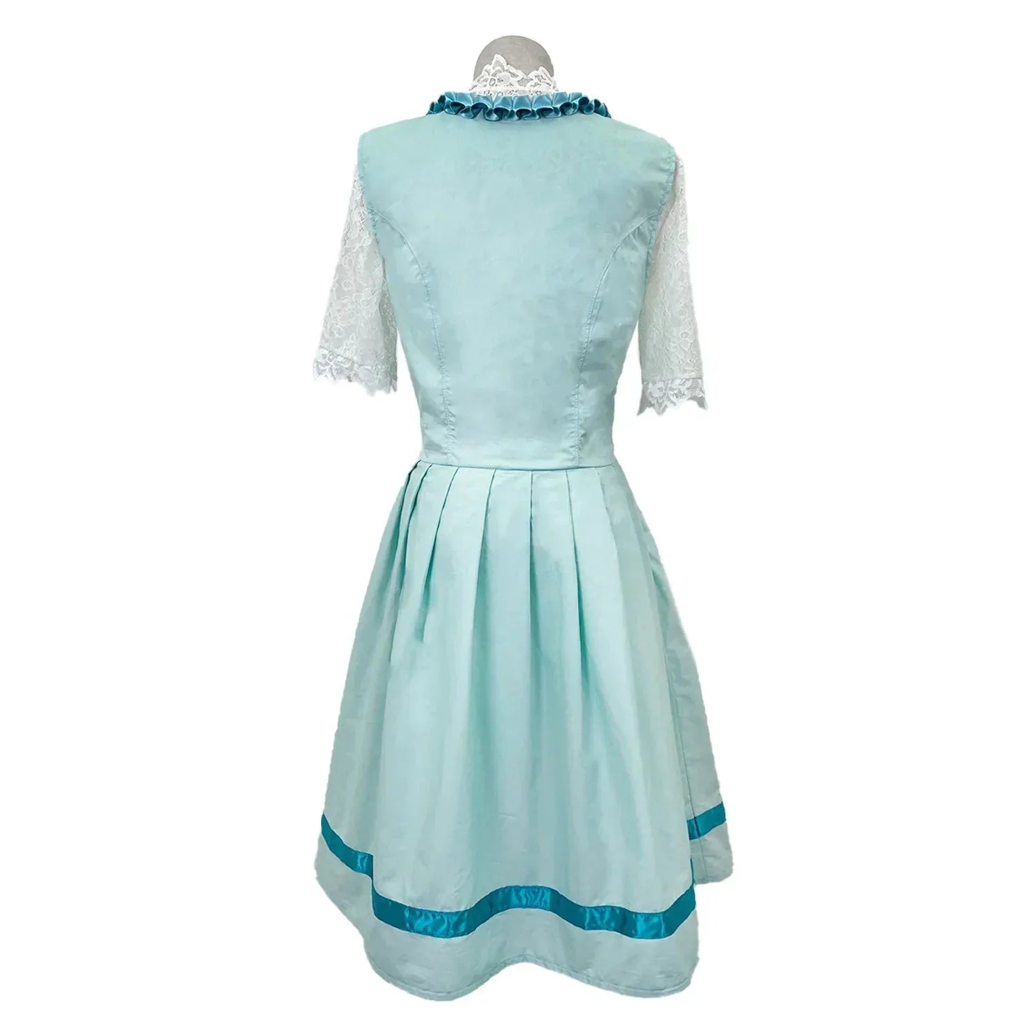 Vreni Hellgrün Spitzen-Dirndl Midi-Kleid für Damen | Oktoberfest Festkleid mit Schnürung und Schürze - S/M/L/XL/2XL/3XL/4XL