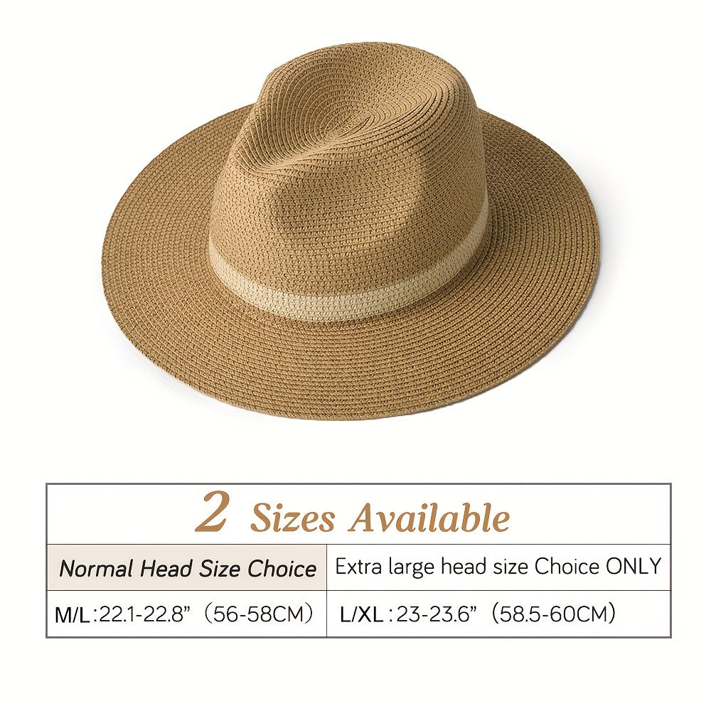 Vreni Khaki Breiter Krempe Stroh Sonnenhut Unisex | Sommer Strand Urlaub Casual - M/L