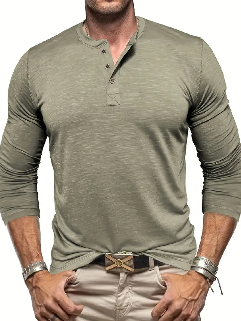 Urs Grün Langarm Henley Shirt für Herren | Klassischer Slim-Fit Stil - S/M/L/XL/2XL/3XL