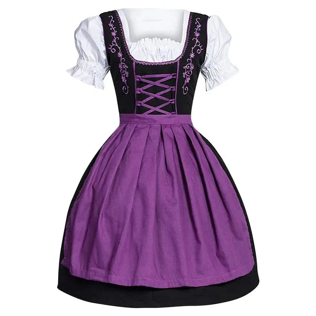 Vreni Blau Besticktes Dirndl-Kleid mit Schürze für Damen | Oktoberfest Volksfest Festlich - M/L/XL/2XL/3XL/4XL/5XL