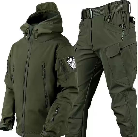 Roland Schwarz Technischer Wasserabweisender Outdoor-Zweiteiler mit Kapuze für Herren | Cargo Stil Freizeit - S/M/L/XL/2XL/3XL/4XL