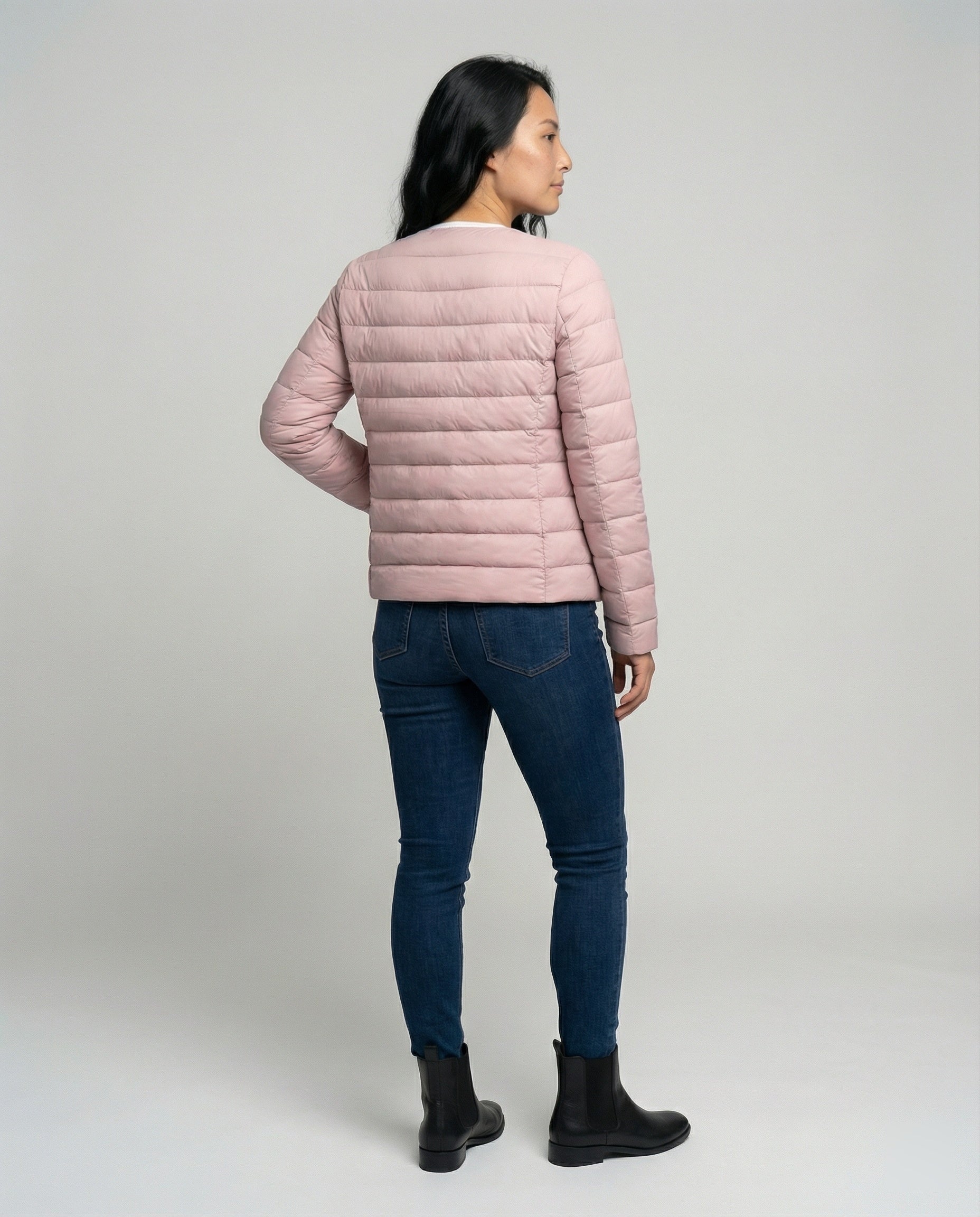 Monika Rosa Leichte Steppjacke für Damen | Kurzer Schnitt Druckknopf Übergangszeit - M/L/XL/2XL/3XL/4XL