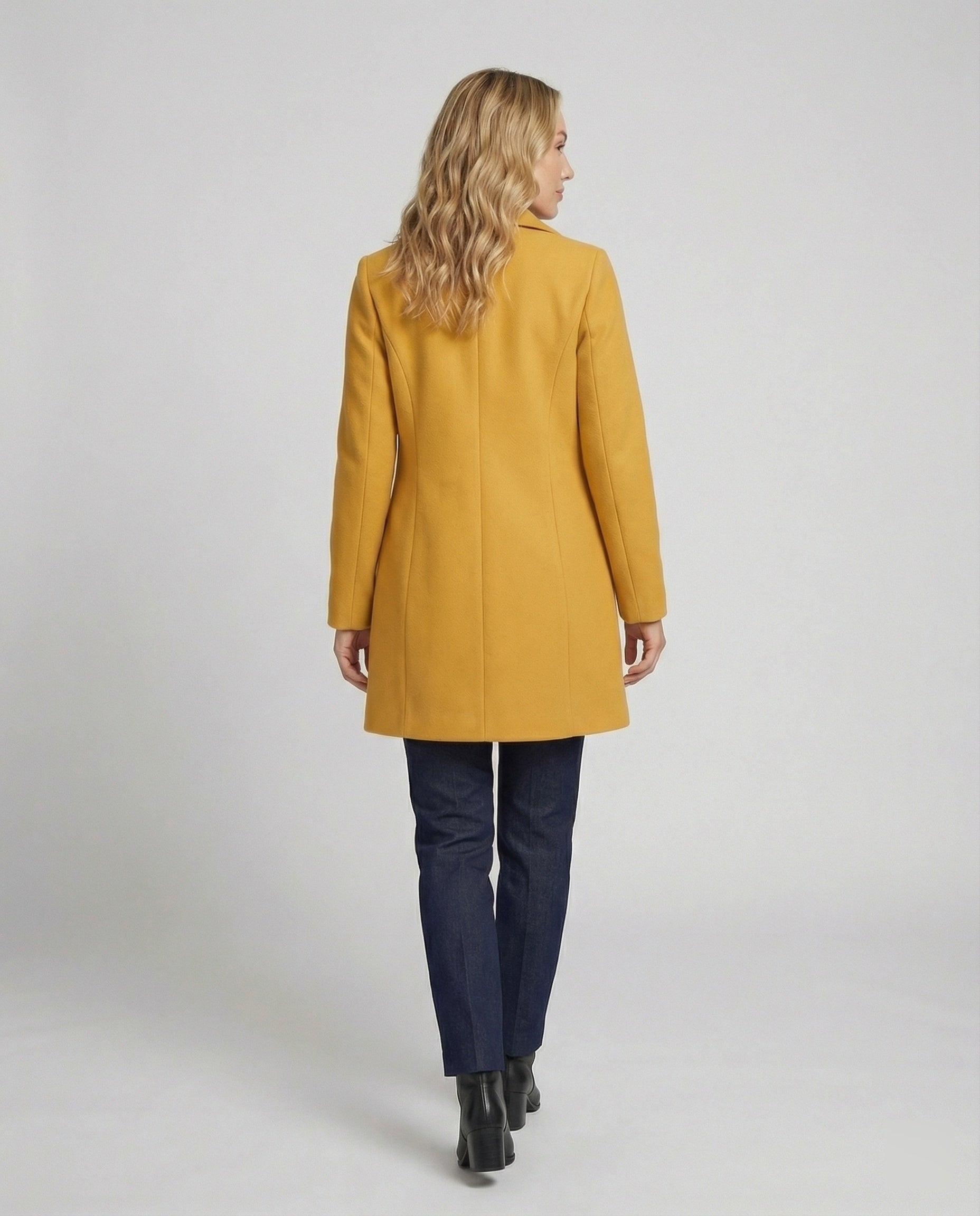 Gerda Gelb Zweireihiger Knierlanger Mantel für Damen | Eleganter Herbstmantel mit Revers - S/M/L/XL/2XL/XXXL/4XL/5XL