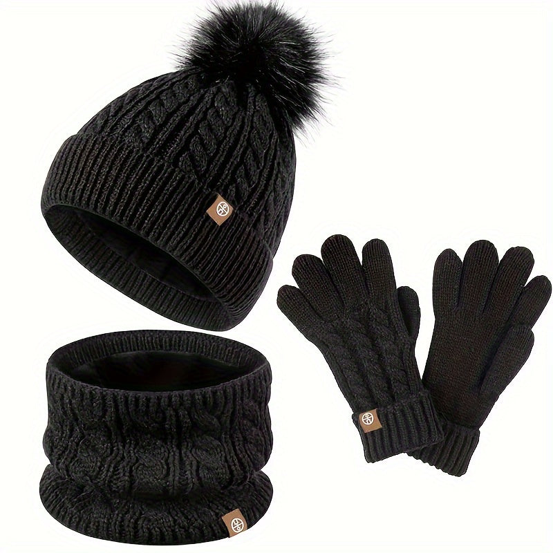 Silvia Rot Grobstrick Winter-Set für Damen mit Mütze, Schlauchschal und Handschuhen | Gefüttert Warm