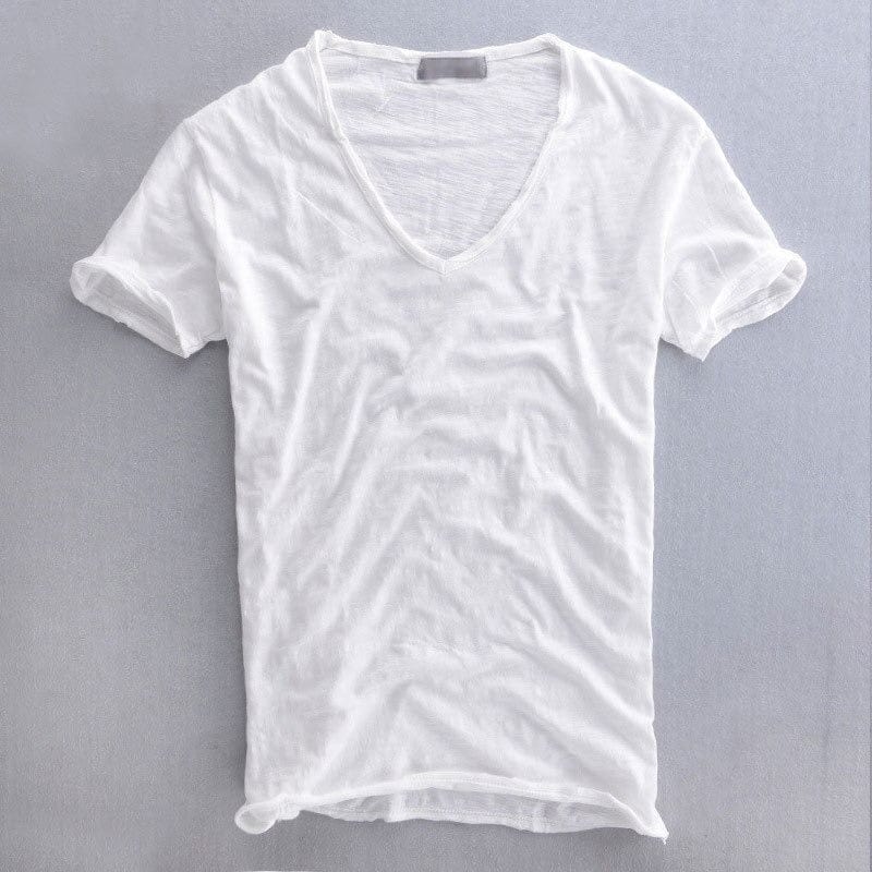Werner Hellgrau Bio-Baumwoll V-Neck T-Shirt für Herren | Leichter Slub-Stoff | Alltag & Freizeit - M/L/XL/2XL/3XL