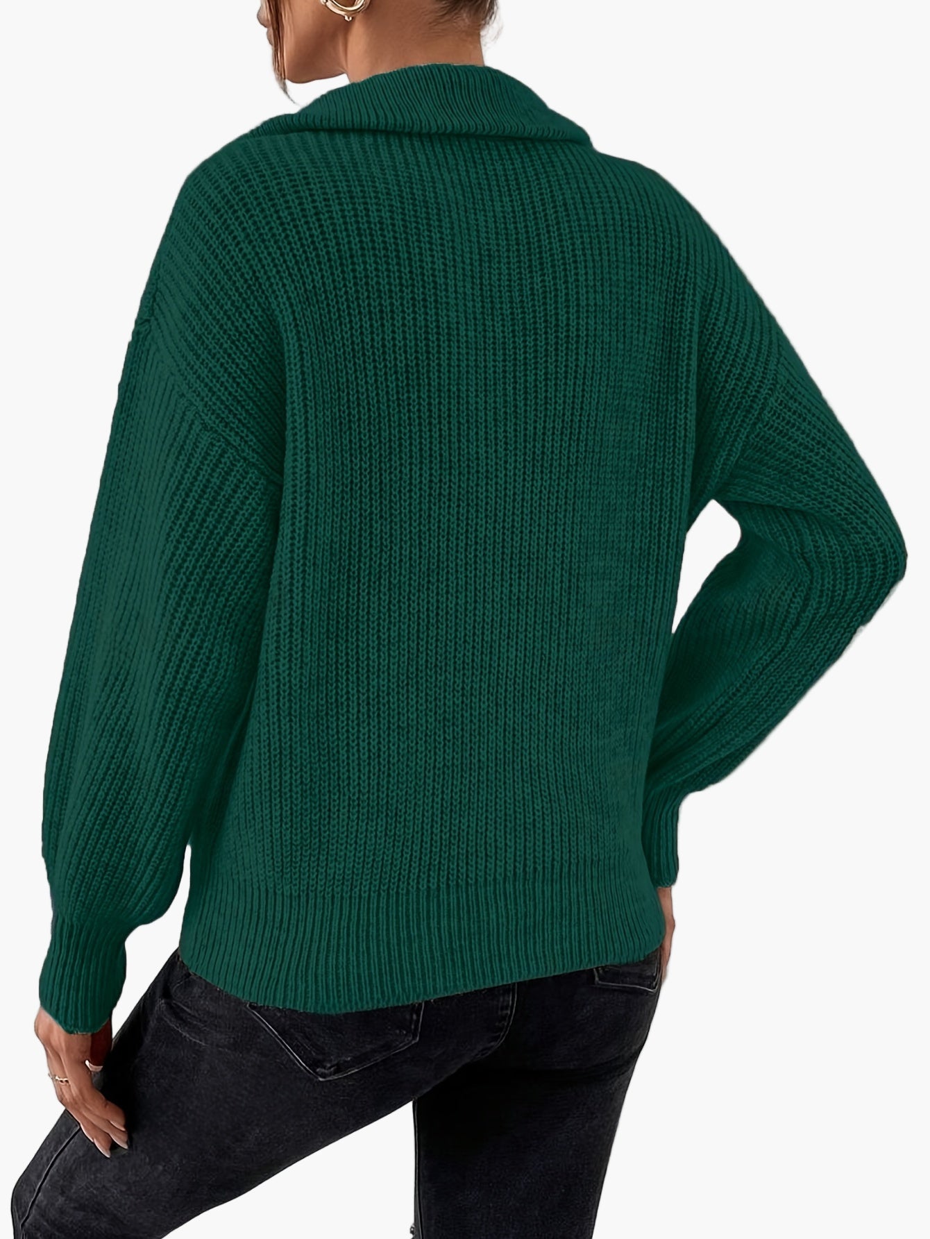 Hildegard Grün Rippenstrick Halbzip-Pullover für Damen | Casual Lapelkragen Langarm - XS/S/M/L