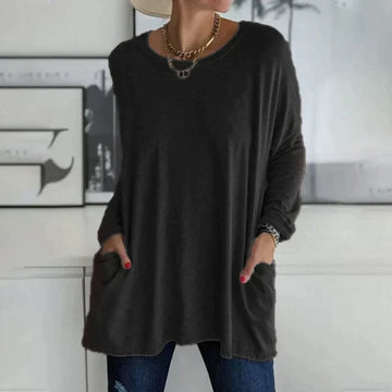 Regula Dunkelgrau Oversized Longline Tunika mit Langarm für Damen | Casual Alltag mit Taschen - S/M/L/XL/2XL/3XL/4XL/5XL