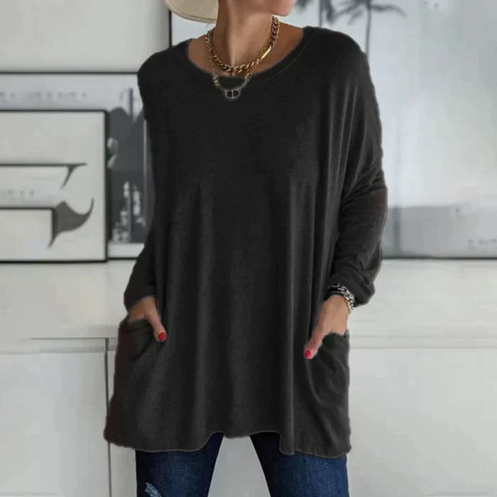 Regula Dunkelgrau Oversized Longline Tunika mit Langarm für Damen | Casual Alltag mit Taschen - S/M/L/XL/2XL/3XL/4XL/5XL