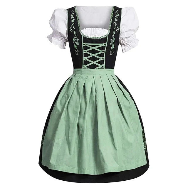 Vreni Blau Besticktes Dirndl-Kleid mit Schürze für Damen | Oktoberfest Volksfest Festlich - M/L/XL/2XL/3XL/4XL/5XL