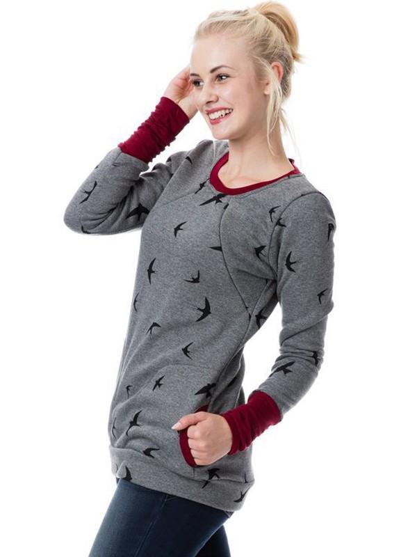 Adelheid Grau Bedrucktes Still-Sweatshirt mit Stillfunktion für Damen | Schwangerschaft Freizeit - S/M/L/XL