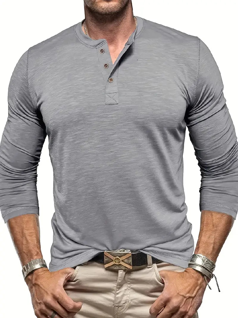 Urs Grün Langarm Henley Shirt für Herren | Klassischer Slim-Fit Stil - S/M/L/XL/2XL/3XL