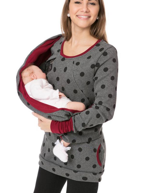 Adelheid Grau Bedrucktes Still-Sweatshirt mit Stillfunktion für Damen | Schwangerschaft Freizeit - S/M/L/XL