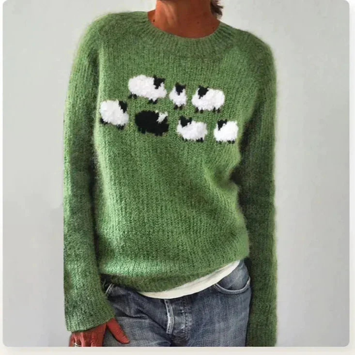Elisabeth Grau Mehrfarbiger Gestreifter Strickpullover für Damen | Winter Casual Boho Stil - 2XS-4XL