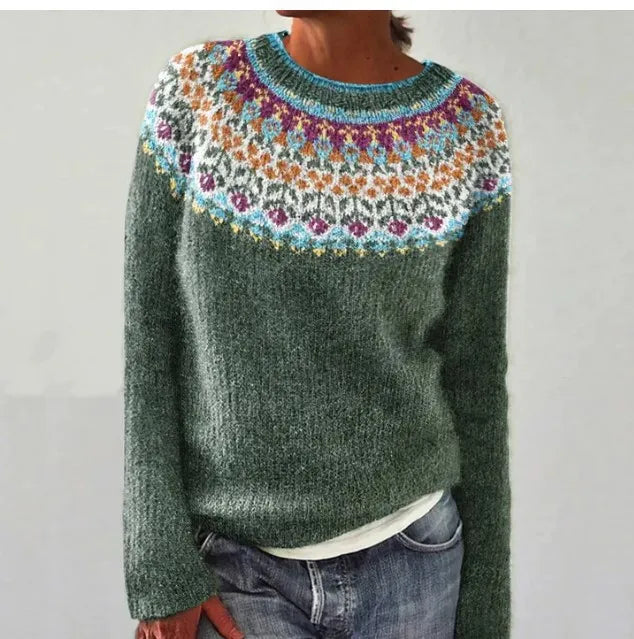 Elisabeth Grau Mehrfarbiger Gestreifter Strickpullover für Damen | Winter Casual Boho Stil - 2XS-4XL