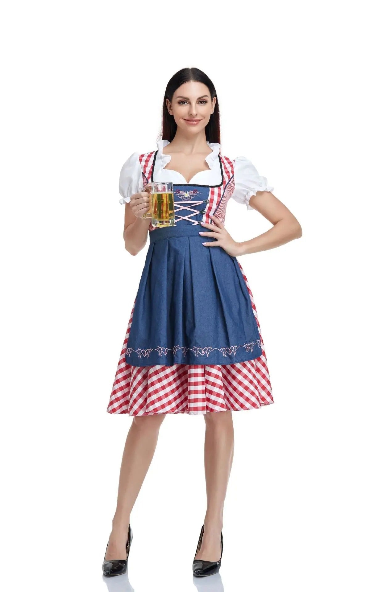 Klara Hellblau Trachten-Dirndl mit Schürze für Damen | Oktoberfest Festkleid mit Schnürung - S/M/L/XL/2XL/3XL