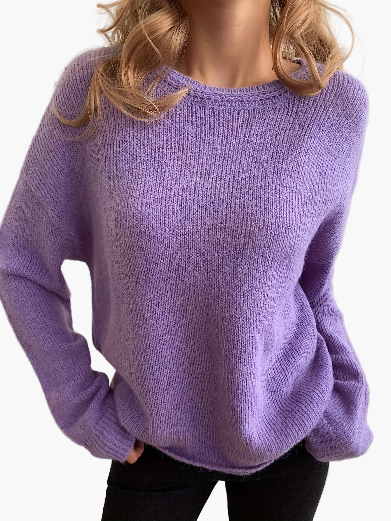 Ingrid Lila Weicher Strickpullover mit Rundhalsausschnitt für Damen | Casual Büro Alltag - S/M/XL/2XL