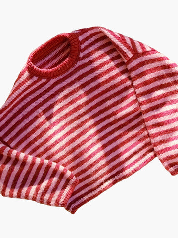 Pia Rot Gestreifter Oversized Rundhals-Strickpullover für Damen | Herbst Winter Casual Stil - S/M/L/XL/2XL