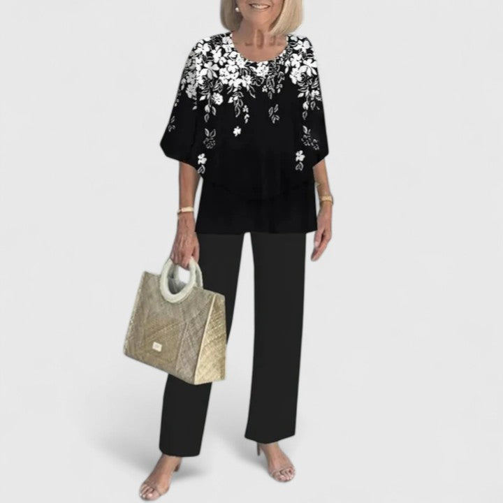 Anita Zweiteiler Layered-Bluse und Printerhose für Damen | Leichter fliessender Komfort - XS-3XL