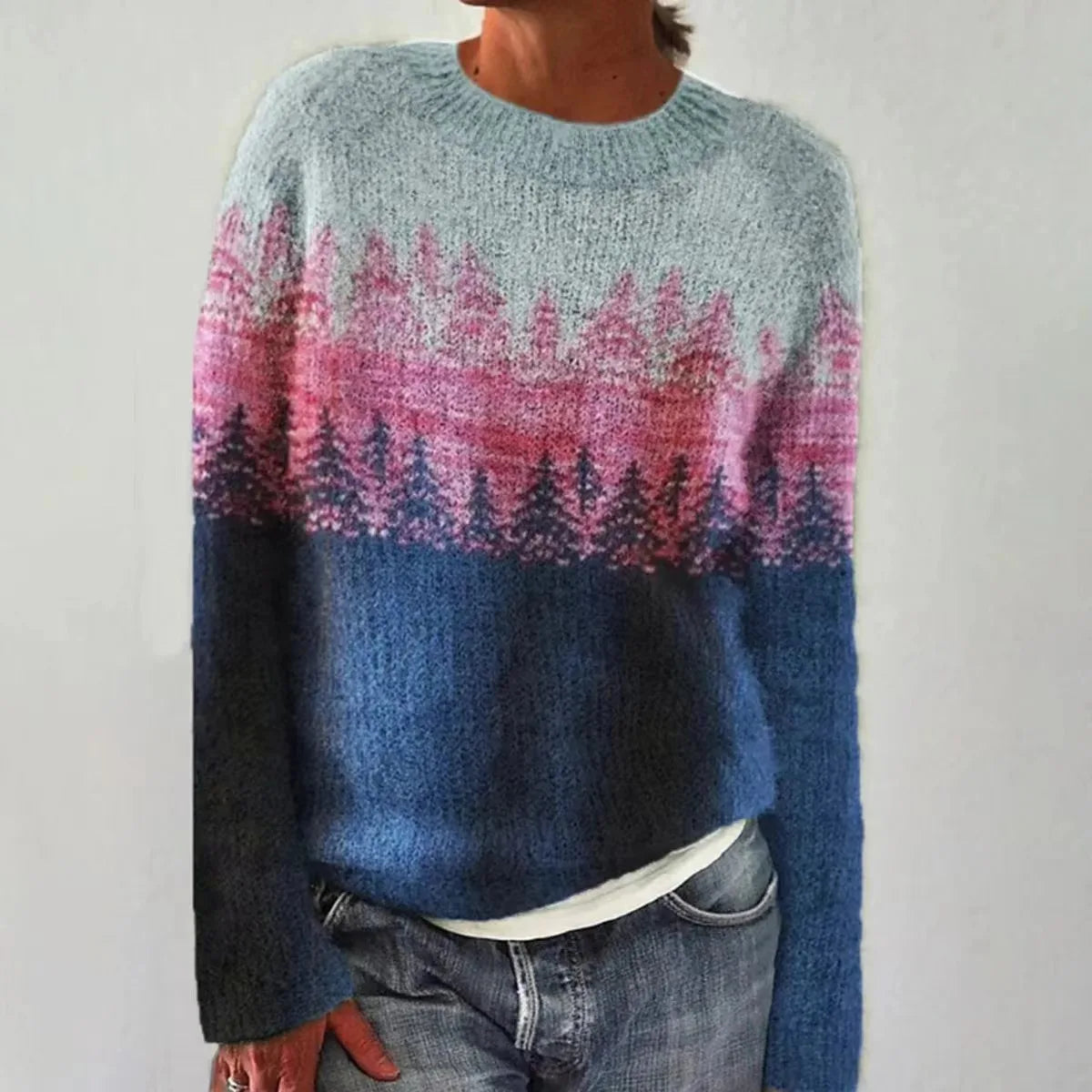 Elisabeth Grau Mehrfarbiger Gestreifter Strickpullover für Damen | Winter Casual Boho Stil - 2XS-4XL