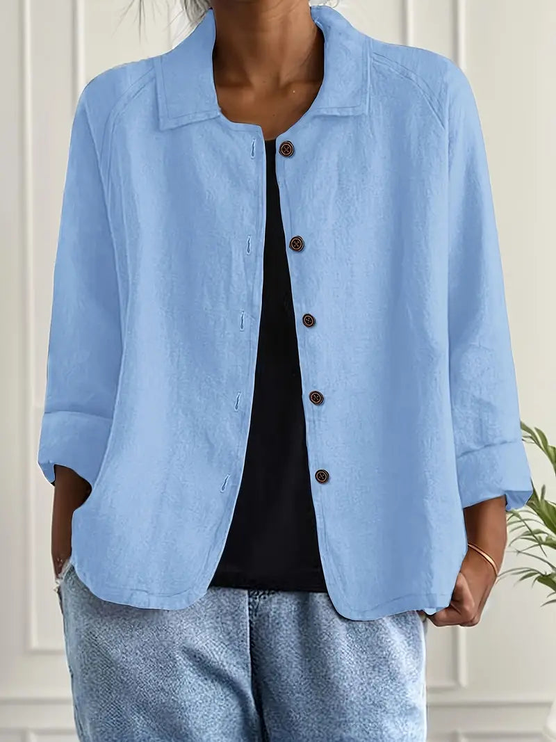 Rosemarie Hellblau Leinen-Baumwoll Hemd-Cardigan für Damen | Luftig Entspannte Passform | Alltag & Reise - S-3XL