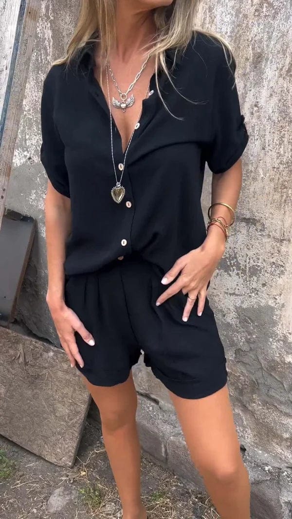 Claudia Weiss Leinenhemd und Shorts Set für Damen | Luftig Lässiger Sommerstil | Urlaub und Alltag | Atmungsaktives Leinen - S-5XL