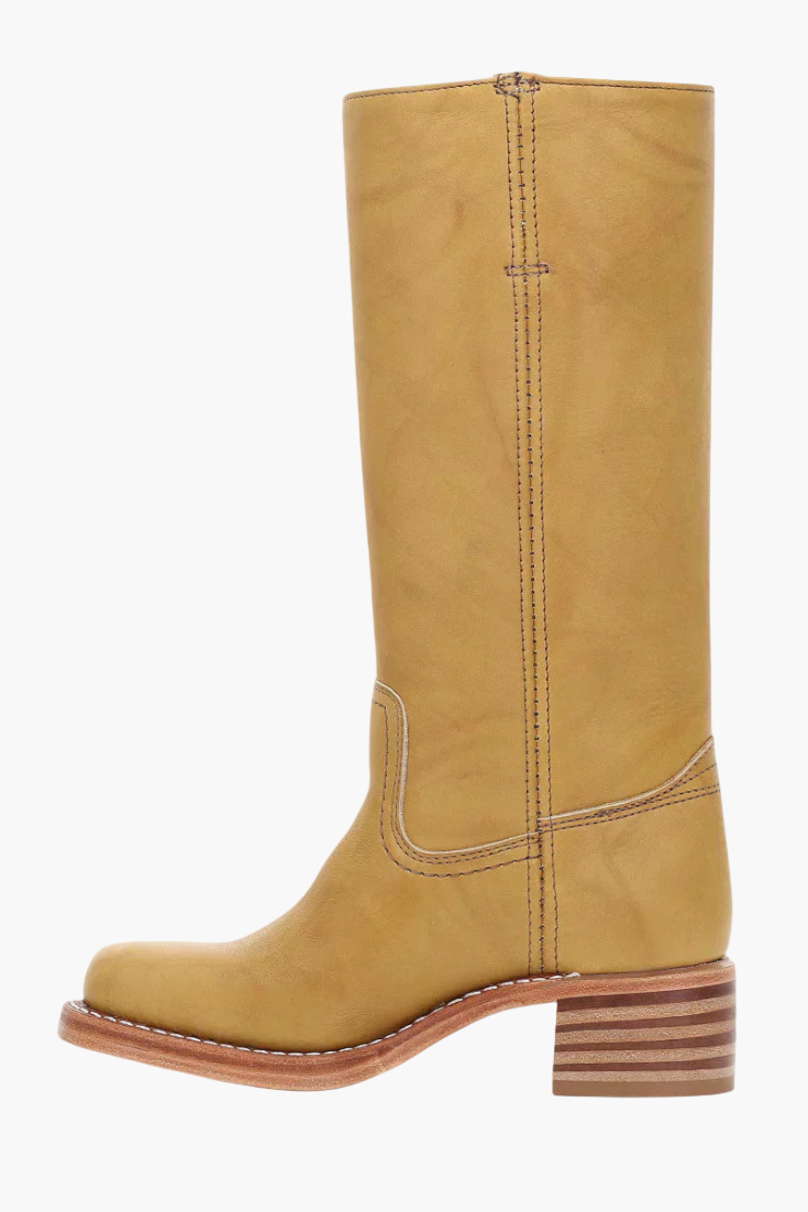 Vreni Braun Kniehohe Leder-Optik Stiefel für Damen | Retro Blockabsatz Casual Stil - EU 36-48