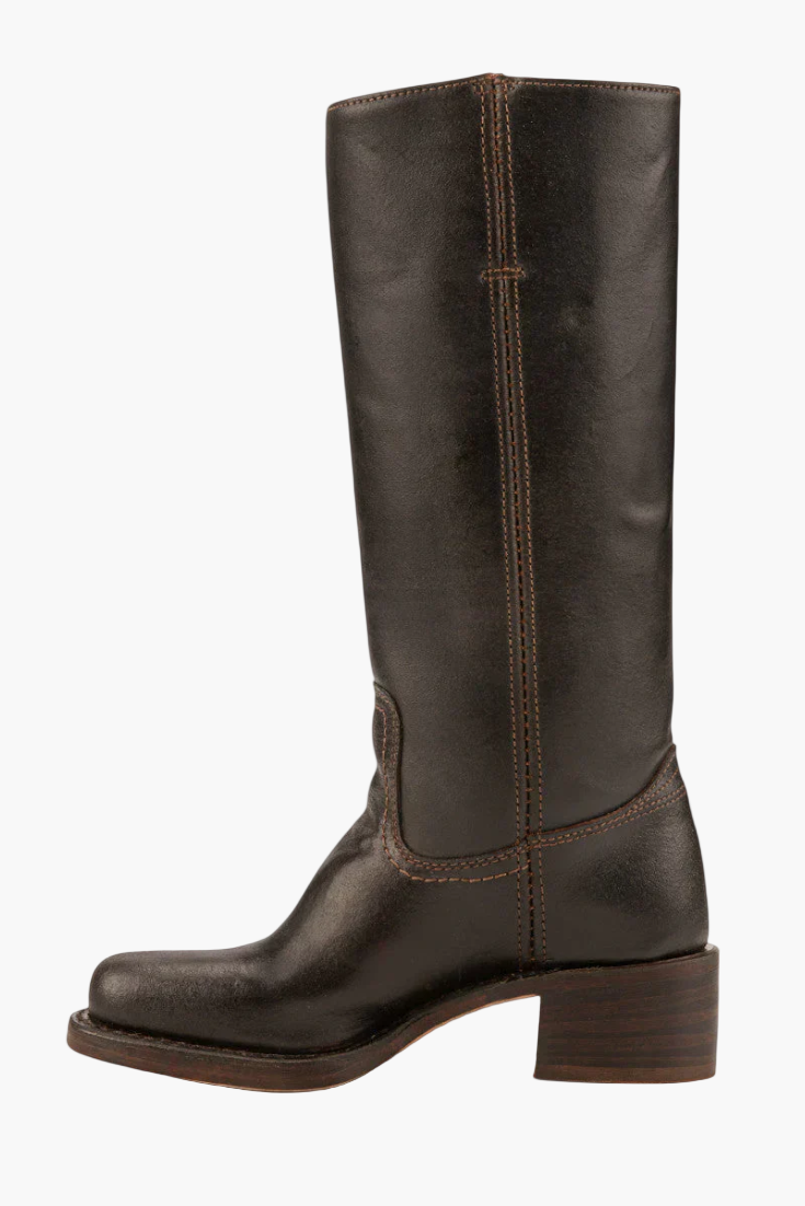 Vreni Braun Kniehohe Leder-Optik Stiefel für Damen | Retro Blockabsatz Casual Stil - EU 36-48