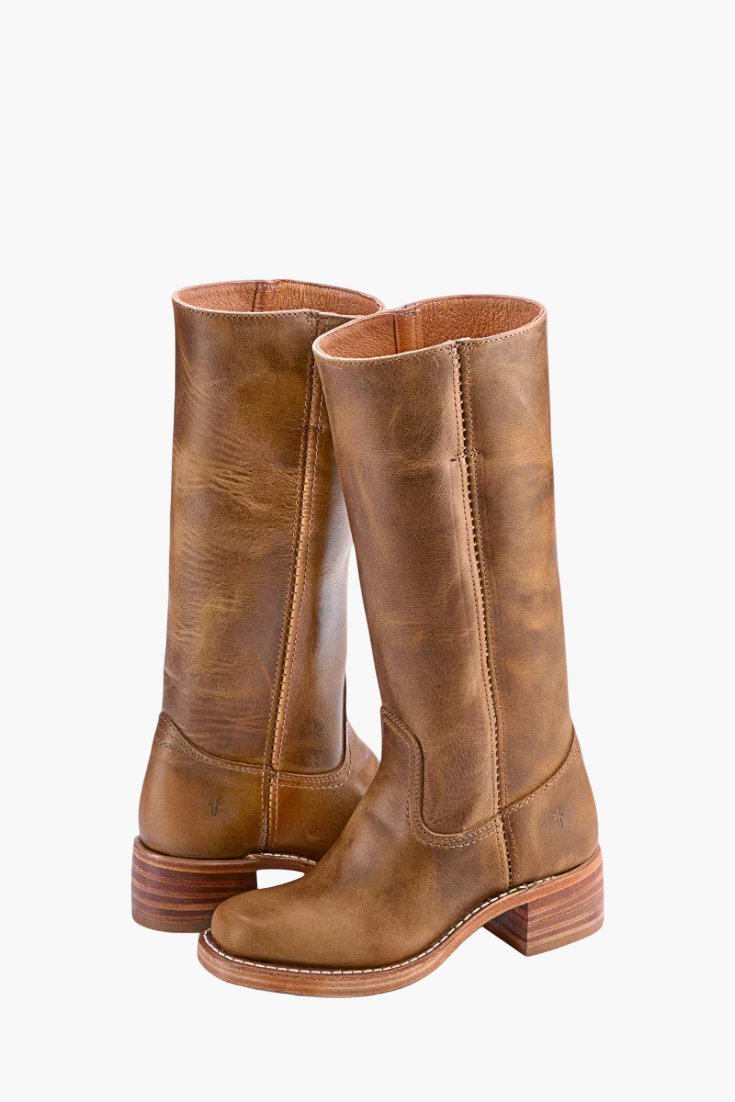Vreni Braun Kniehohe Leder-Optik Stiefel für Damen | Retro Blockabsatz Casual Stil - EU 36-48