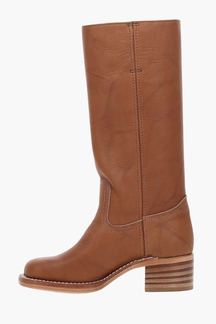 Vreni Braun Kniehohe Leder-Optik Stiefel für Damen | Retro Blockabsatz Casual Stil - EU 36-48