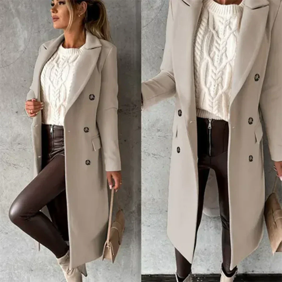 Lydia Rosa Langer Doppelreihiger Wintermantel für Damen | Eleganter Longmantel Reverskragen - S-3XL