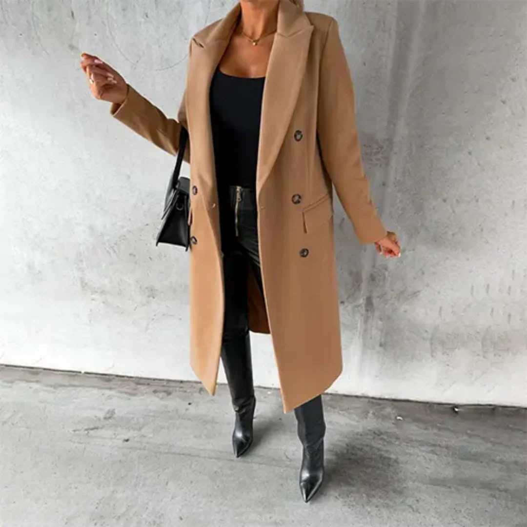 Lydia Rosa Langer Doppelreihiger Wintermantel für Damen | Eleganter Longmantel Reverskragen - S-3XL